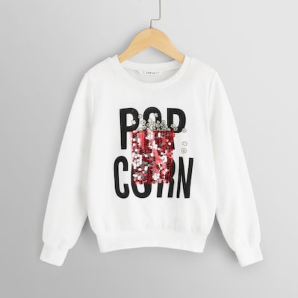 Super cute Girl popcorn sequins shirt